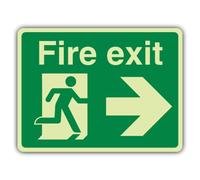 V Safety Glow In The Dark Fire Exit - Man Running - Right Sign - 300 x 225 mm - Made From Double Glow Self Adhesive Vinyl - Fire Safety Signage - Made in Britain