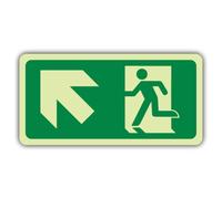 V Safety Glow In The Dark Fire Exit Man Running Up Left Sign - 400 x 200 mm - Made From Triple Glow Rigid Plastic - Fire Safety Signage - Made in Britain