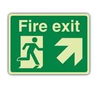V Safety Glow In The Dark Fire Exit - Man Running - Up Right Sign - 300 x 225 mm - Made From Double Glow Self Adhesive Vinyl - Fire Safety Signage - Made in Britain