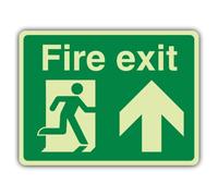 V Safety Glow In The Dark Fire Exit - Man Running - Up Sign - 600 x 450 mm - Made From Double Glow Rigid Plastic - Fire Safety Signage - Made in Britain