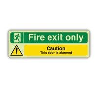 V Safety Glow In The Dark Fire Exit Only - Door Alarmed Sign - 210 x 70 mm - Made From Double Glow Self Adhesive Vinyl - Fire Safety Signage - Made in Britain