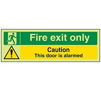V Safety Glow In The Dark Fire Exit Only/Door Alarmed Sign - 300mm x 100mm - Rigid Plastic