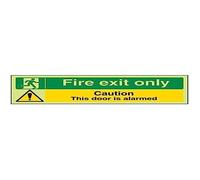 V Safety Glow In The Dark Fire Exit Only/Door Alarmed Sign - 450mm x 150mm - Self Adhesive Vinyl