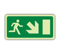 V Safety Glow In The Dark Fire Exit - Running Man - Arrow Down Right - EC Directive Sign - 400 x 200 mm - Made From Triple Glow Self Adhesive Vinyl - Fire Safety Signage - Made in Britain