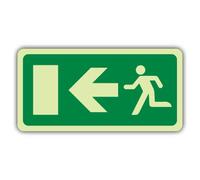 V Safety Glow In The Dark Fire Exit - Running Man - Arrow Left - EC Directive Sign - 300 x 150 mm - Made From Double Glow Rigid Plastic - Fire Safety Signage - Made in Britain