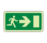 V Safety Glow In The Dark Fire Exit - Running Man - Arrow Right - EC Directive Sign - 400 x 200 mm - Made From Triple Glow Rigid Plastic - Fire Safety Signage - Made in Britain