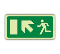 V Safety Glow In The Dark Fire Exit - Running Man - Arrow Up Left - EC Directive Sign - 400 x 200 mm - Made From Double Glow Rigid Plastic - Fire Safety Signage - Made in Britain