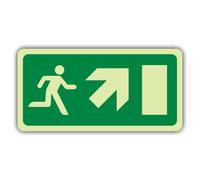 V Safety Glow In The Dark Fire Exit - Running Man - Arrow Up Right - EC Directive Sign - 400 x 200 mm - Made From Double Glow Rigid Plastic - Fire Safety Signage - Made in Britain