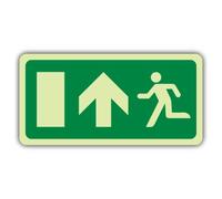 V Safety Glow In The Dark Fire Exit - Running Man Left - Arrow Up - EC Directive Sign - 300 x 150 mm - Made From Double Glow Rigid Plastic - Fire Safety Signage - Made in Britain