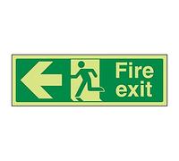 V Safety Glow in the Dark Fire Exit Arrow Left Sign - 300 mm x 100 mm - Self Adhesive Vinyl Safety Sign