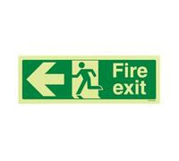 V Safety Glow in the Dark Fire Exit Sign with Left Arrow - 300 x 100mm ISO 7010 Compliant - Photoluminescent Self Adhesive Vinyl Safety Sign for Emergency Evacuation - for Offices, Schools, Care Homes