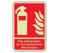 V Safety Glow In The Dark Fire Extinguisher Do Not Remove From This Location Sign - 300 x 450 mm - Made From Double Glow Self Adhesive Vinyl - Fire Safety Signage - Made in Britain