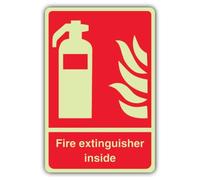 V Safety Glow In The Dark Fire Extinguisher Inside Sign - 200 x 300 mm - Made From Double Glow Self Adhesive Vinyl - Fire Safety Signage - Made in Britain
