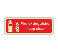 V Safety Glow In The Dark Fire Extinguisher Keep Clear Sign - Landscape Format - 600 x 200 mm - Made From Double Glow Self Adhesive Vinyl - Fire Safety Signage - Made in Britain