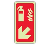 V Safety Glow In The Dark Fire Extinguisher Symbol Arrow Down Left Sign - Symbol Format - 200 x 400 mm - Made From Double Glow Self Adhesive Vinyl - Fire Safety Signage - Made in Britain