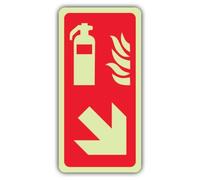 V Safety Glow In The Dark Fire Extinguisher Symbol Arrow Down Right Sign - Symbol Format - 200 x 400 mm - Made From Double Glow Self Adhesive Vinyl - Fire Safety Signage - Made in Britain