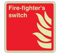 V Safety Glow In The Dark Fire-Fighter's Switch Sign - Square Format - 100 x 100 mm - Made From Triple Glow Rigid Plastic - Fire Safety Signage - Made in Britain
