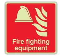 V Safety Glow In The Dark Fire Fighting Equipment -Square Sign - Square Format - 80 x 80 mm - Made From Double Glow Self Adhesive Vinyl - Fire Safety Signage - Made in Britain