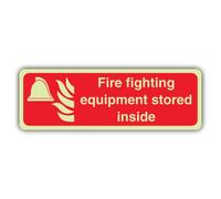 V Safety Glow In The Dark Fire Fighting Equipment Stored Inside Sign - Landscape Format - 210 x 70 mm - Made From Triple Glow Rigid Plastic - Fire Safety Signage - Made in Britain
