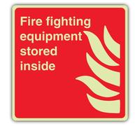 V Safety Glow In The Dark Fire Fighting Equipment Stored Inside Sign - Square Format - 300 x 300 mm - Made From Triple Glow Rigid Plastic - Fire Safety Signage - Made in Britain