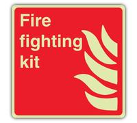 V Safety Glow In The Dark Fire Fighting Kit Sign - Square Format - 80 x 80 mm - Made From Double Glow Rigid Plastic - Fire Safety Signage - Made in Britain