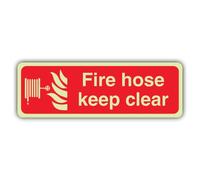 V Safety Glow In The Dark Fire Hose Keep Clear Sign - Landscape Format - 600 x 200 mm - Made From Double Glow Self Adhesive Vinyl - Fire Safety Signage - Made in Britain