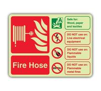 V Safety Glow In The Dark Fire Hose Reel ID Sign - Landscape Format - 300 x 225 mm - Made From Double Glow Self Adhesive Vinyl - Fire Safety Signage - Made in Britain