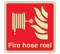 V Safety Glow In The Dark Fire Hose Reel Sign - Square Format - 150 x 150 mm - Made From Double Glow Self Adhesive Vinyl - Fire Safety Signage - Made in Britain