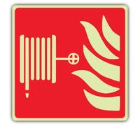 V Safety Glow In The Dark Fire Hose Reel Symbol Sign - Symbol Format - 200 x 200 mm - Made From Double Glow Rigid Plastic - Fire Safety Signage - Made in Britain