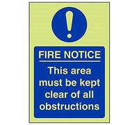 V Safety Glow In The Dark Fire Notice This Area Must Be Kept Clear Of All Obstructions Sign - 150mm x 200mm - Self Adhesive Vinyl