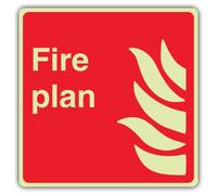 V Safety Glow In The Dark Fire Plan Sign - Square Format - 80 x 80 mm - Made From Triple Glow Rigid Plastic - Fire Safety Signage - Made in Britain