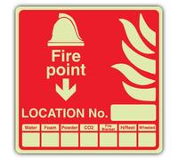 V Safety Glow In The Dark Fire Point Location Number Sign - 80 x 80 mm - Made From Triple Glow Self Adhesive Vinyl - Fire Safety Signage - Made in Britain