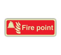 V Safety Glow In The Dark Fire Point Sign - Landscape Format - 450 x 150 mm - Made From Double Glow Rigid Plastic - Fire Safety Signage - Made in Britain