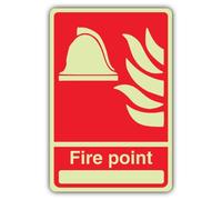 V Safety Glow In The Dark Fire Point With Blank Sign - 150 x 225 mm - Made From Double Glow Rigid Plastic - Fire Safety Signage - Made in Britain