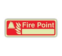 V Safety Glow In The Dark Fire Point With Blank Sign - Landscape Format - 300 x 100 mm - Made From Double Glow Self Adhesive Vinyl - Fire Safety Signage - Made in Britain
