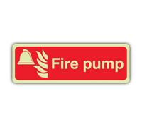 V Safety Glow In The Dark Fire Pump Sign - Landscape Format - 210 x 70 mm - Made From Double Glow Rigid Plastic - Fire Safety Signage - Made in Britain