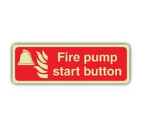 V Safety Glow In The Dark Fire Pump Start Button Sign - Landscape Format - 450 x 150 mm - Made From Double Glow Self Adhesive Vinyl - Fire Safety Signage - Made in Britain