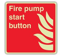 V Safety Glow In The Dark Fire Pump Start Button Sign - Square Format - 450 x 450 mm - Made From Double Glow Rigid Plastic - Fire Safety Signage - Made in Britain