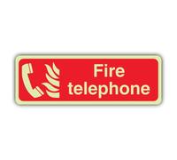 V Safety Glow In The Dark Fire Telephone Sign - Landscape Format - 210 x 70 mm - Made From Double Glow Rigid Plastic - Fire Safety Signage - Made in Britain