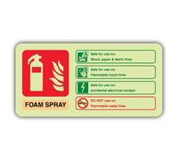 V Safety Glow In The Dark Foam Spray Electrical ID Fire Extinguisher Sign - Landscape Format - 220 x 110 mm - Made From Double Glow Rigid Plastic - Fire Safety Signage - Made in Britain