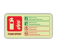 V Safety Glow In The Dark Foam Spray Fire Extinguisher Sign - Landscape Format - 220 x 110 mm - Made From Triple Glow Rigid Plastic - Fire Safety Signage - Made in Britain