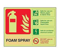 V Safety Glow In The Dark Foam Spray Id Electrical Safe Fire Extinguisher Sign - 200mm x 150mm - Self Adhesive Vinyl