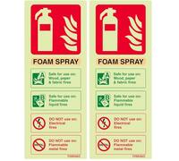 V Safety Glow In The Dark Foam Spray Id Not Electrical Safe Fire Extinguisher Sign - 75mm x 200mm - Self Adhesive Vinyl (Pack of 2)