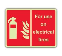 V Safety Glow In The Dark For Use On Electrical Fires Sign - Landscape Format - 400 x 300 mm - Made From Double Glow Self Adhesive Vinyl - Fire Safety Signage - Made in Britain