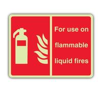 V Safety Glow In The Dark For Use On Flammable Liquid Fires Sign - Landscape Format - 300 x 225 mm - Made From Double Glow Self Adhesive Vinyl - Fire Safety Signage - Made in Britain