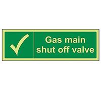 V Safety Glow In The Dark Gas Main Shut Off Valve Sign - 300mm x 100mm - Rigid Plastic