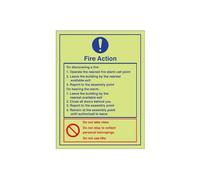 V Safety Glow In The Dark General Fire Action Notice Sign - 200mm x 300mm - Self Adhesive Vinyl