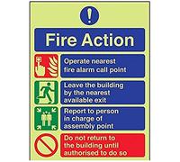 V Safety Glow In The Dark General Fire Action Prohibition/Do Not Return Fire Action Notice Sign - 150mm x 200mm - Rigid Plastic