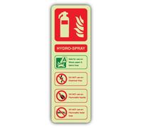 V Safety Glow In The Dark Hydro-Spray Fire Extinguisher Sign - 100 x 300 mm - Made From Double Glow Self Adhesive Vinyl - Fire Safety Signage - Made in Britain