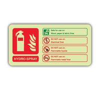V Safety Glow In The Dark Hydro Spray Fire Extinguisher Sign - Landscape Format - 180 x 90 mm - Made From Triple Glow Self Adhesive Vinyl - Fire Safety Signage - Made in Britain